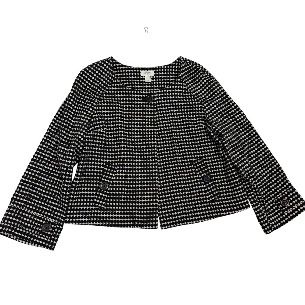 Ann Taylor Loft Petites Black White Geometric Diamond Cropped Jacket Size LP